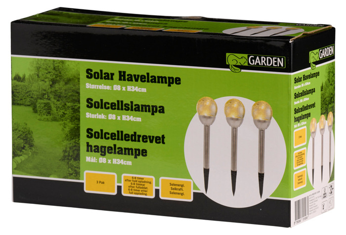 Solcellelamper Ø8 x H34 cm 3-pk.